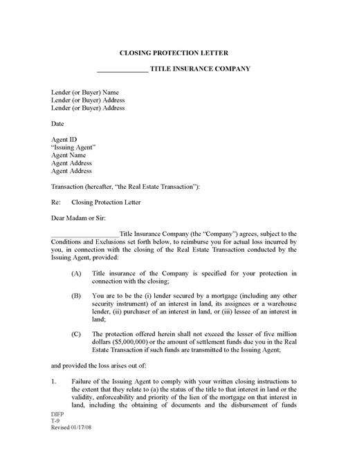 2.45 Buyer or Lender Closing Protection Letter (department of 