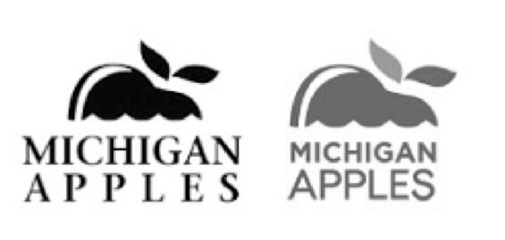 Two logos side-by-side, both depicting the top of an apple and “Michigan Apples” along the bottom.
