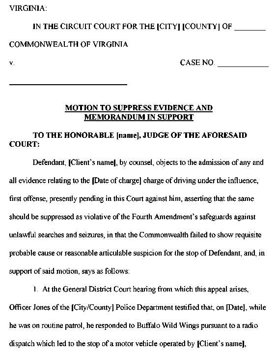Appendix 3-3 Motion to Suppress Evidence for Illegal Stop - Books 