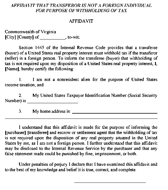 Appendix 12-5 Affidavit That Transferor Is Not a Foreign 