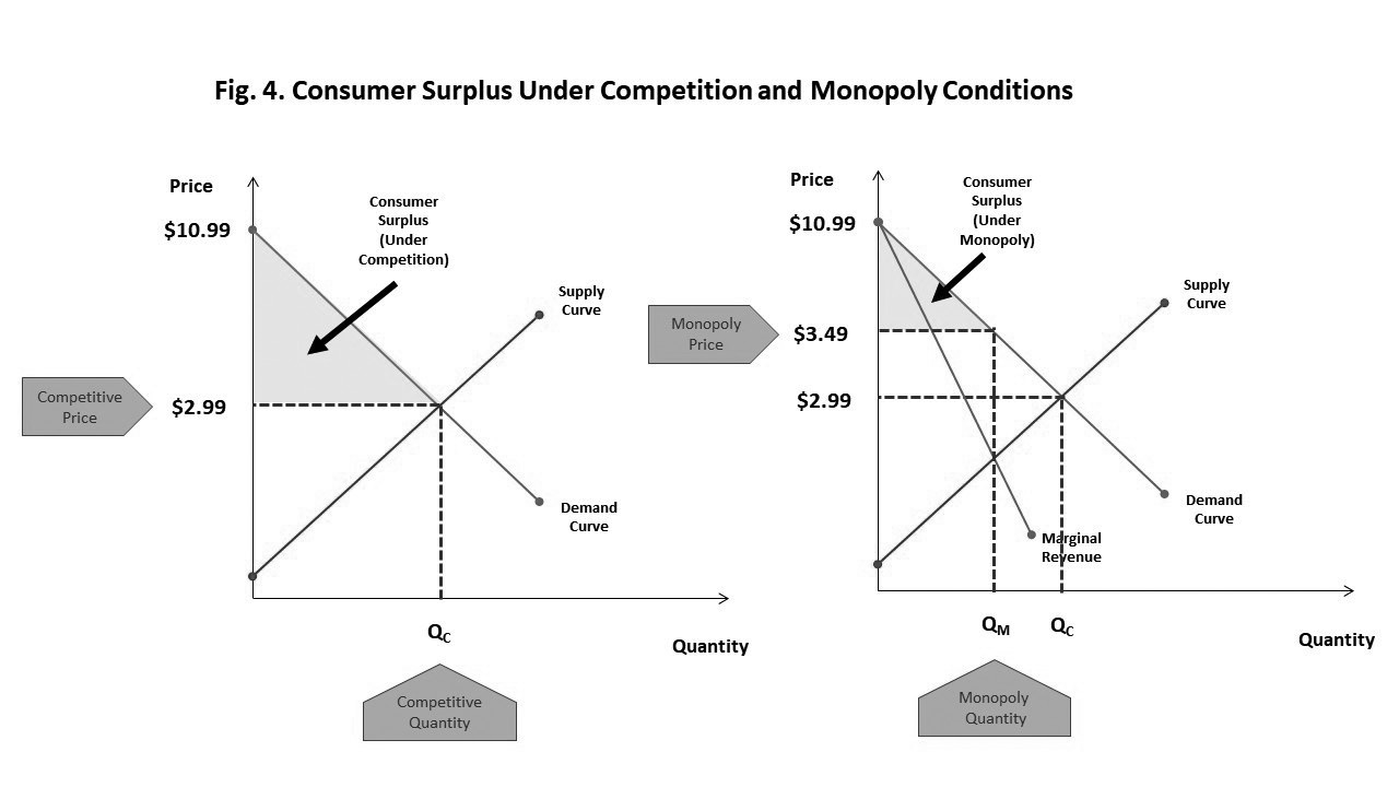 Figure 4: Consumer Surplus Under Competition and Monopoly Conditions
