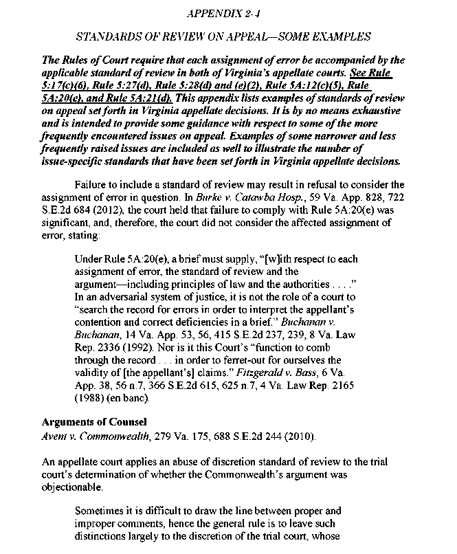 Appendix 2-4 Standards of Review on Appeal—some Examples - Chapter 2 ...