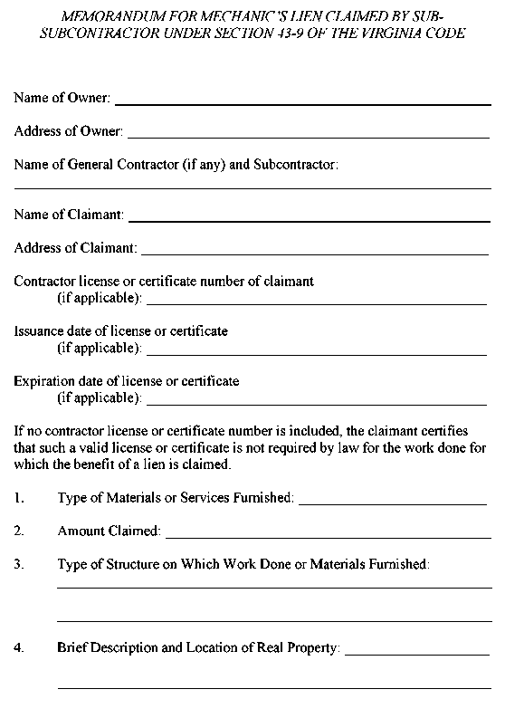 Appendix 12-3 Memorandum for Mechanic's Lien Claimed by Sub ...