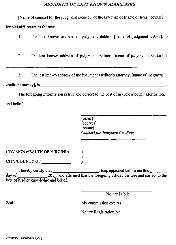 Appendix 7-5 Affidavit of Last Known Addresses - Chapter 7 Federal ...