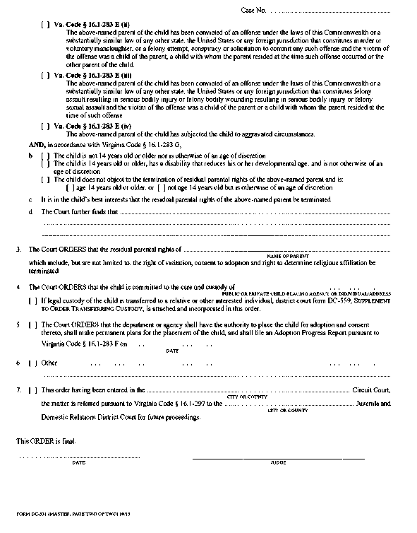 Appendix 14-9 Dc-531 Order for Involuntary Termination of Residual ...