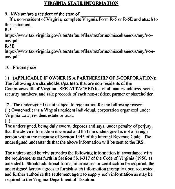 Appendix 12-14 Virginia Nonforeign Affidavit for 1099-s - Chapter 12 ...